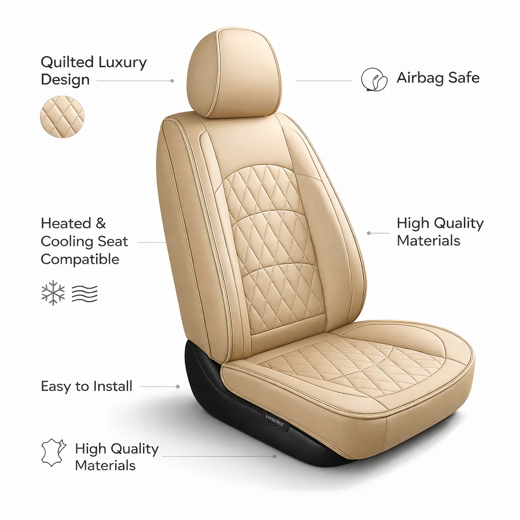 Beige Quilted Leather Seat Covers - Image 3