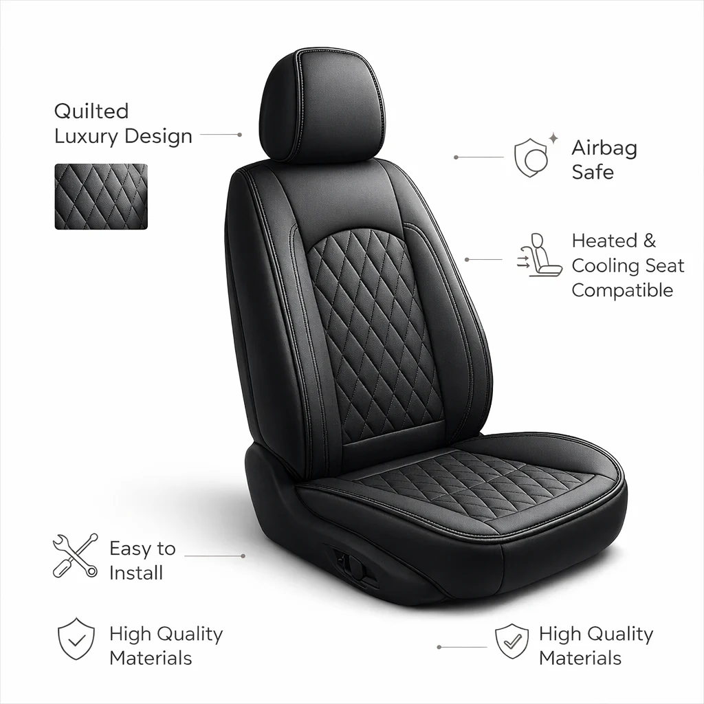 Black Quilted Leather Seat Covers - Image 3