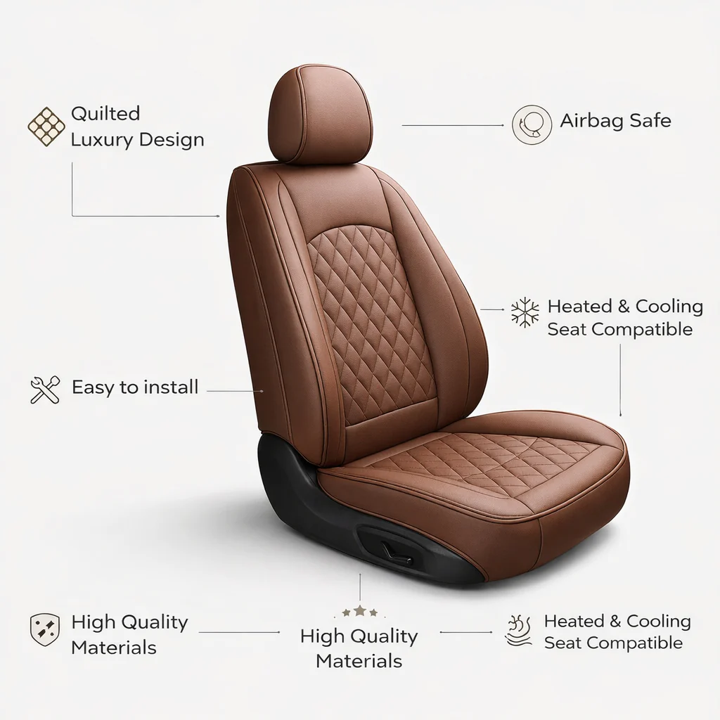 Brown Quilted Leather Seat Covers - Image 3